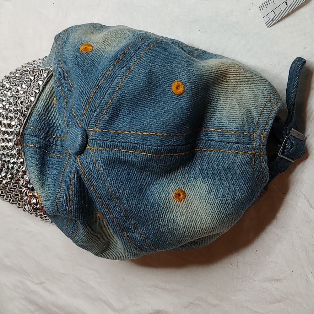 Bling American Flag Denim Distressed Jean Cap USA Hat - Picture 5 of 11